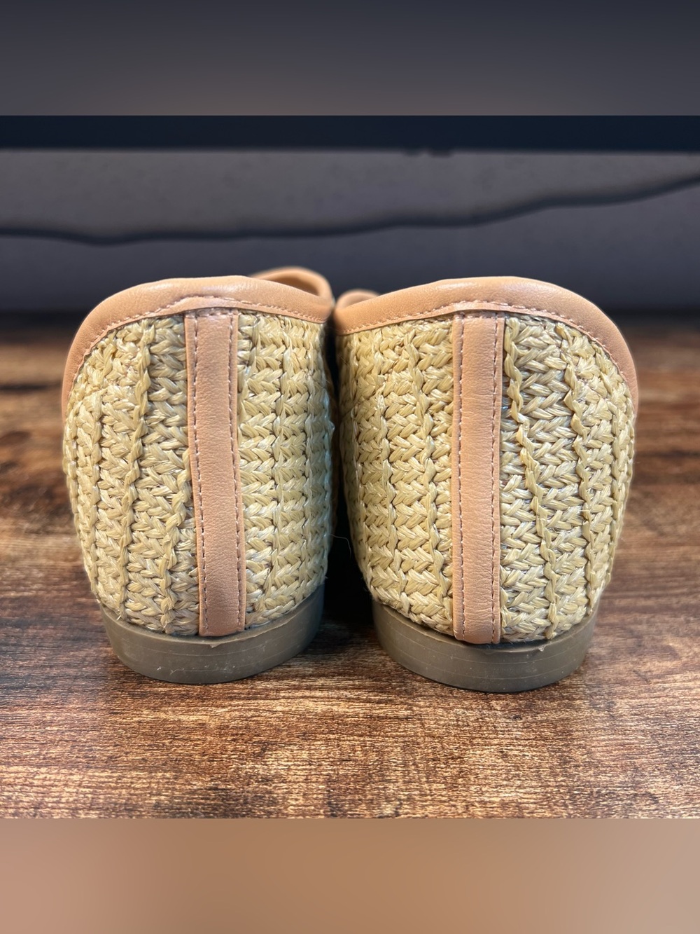 Bamboo Sandals Tan Basketweave Slip On Flat Boho Peep Toe women's 8 - Picture 5 of 8